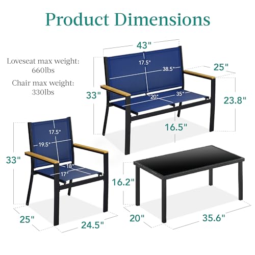 Best Choice Products 4-Piece Outdoor Textilene Patio Conversation Set, Backyard Furniture w/Loveseat, Coffee Table, Steel Frame - Taupe/Charcoal