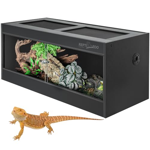 REPTI ZOO 34 Gallon PVC Reptile Terrarium, 24x18x18” Leopard Gecko Tanks with Glass Sliding Door & Top Screen Ventilation