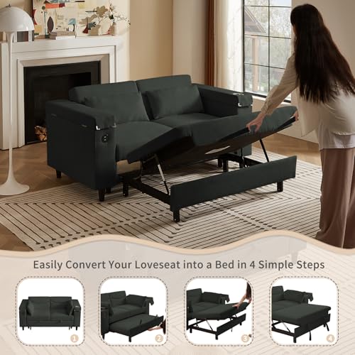68.11" Corduroy Sleeper Chair Bed with USB Port, Cup Holders & Side Storage Pockets – 3-in-1 Foldable Sofa Bed for Guest Room, Living Room – White