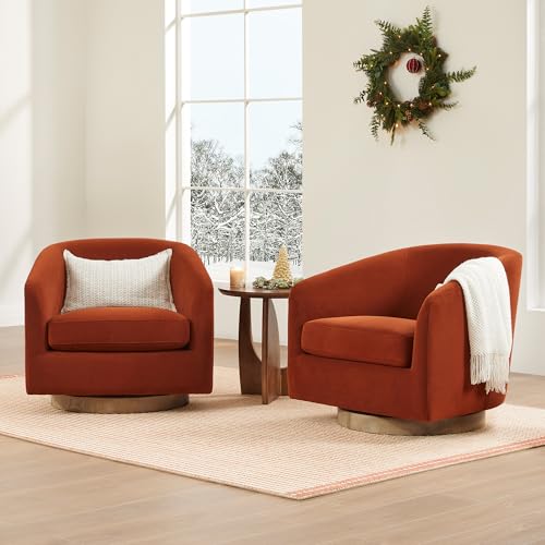 CHITA Swivel Accent Chair, FSC Certified Upholstered Fabric Barrel Chair for Living Room, Fully Assembled, Flax Beige