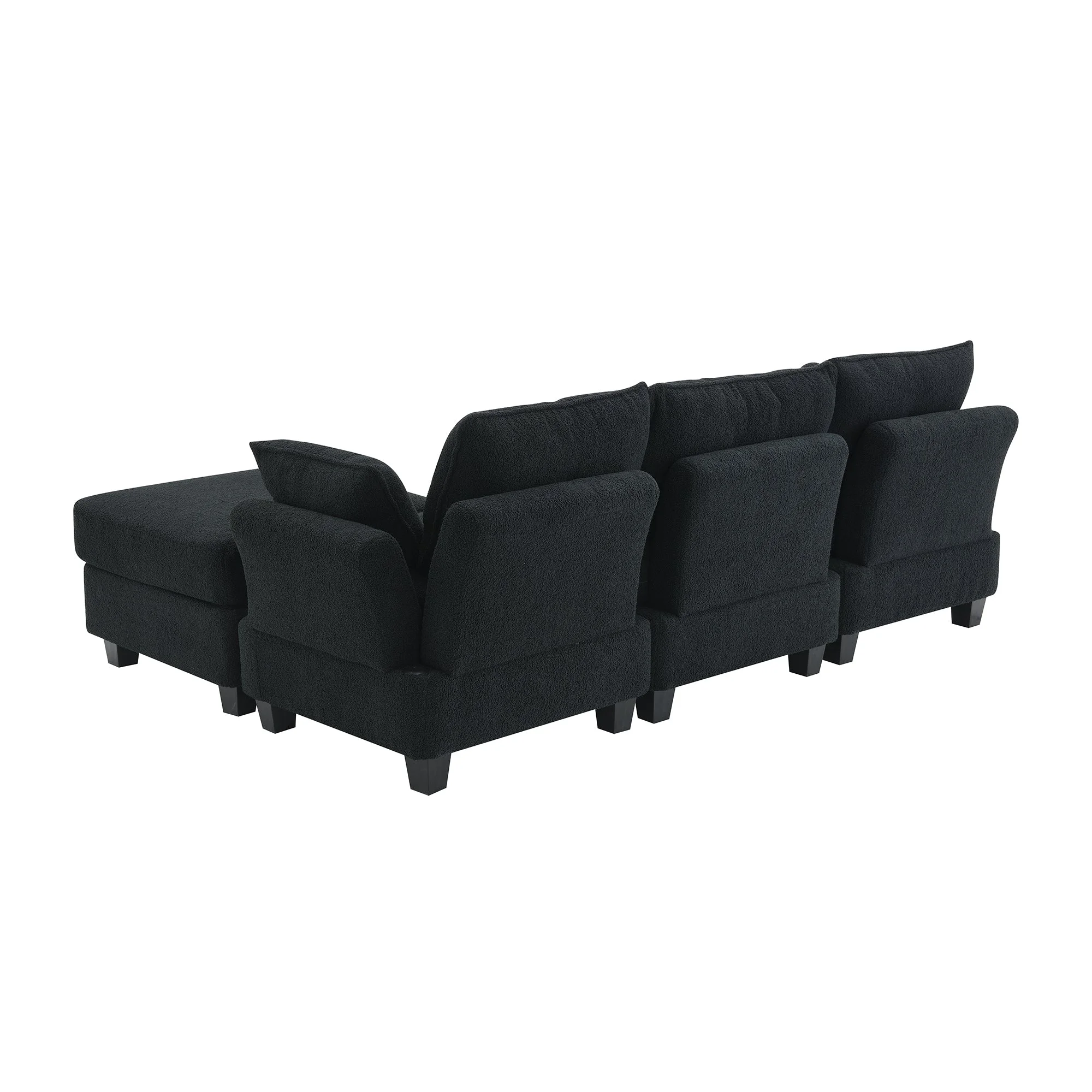 Fayen Velvet Sectional Sofa with Storage Ottoman - Black