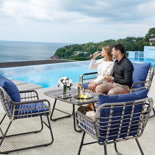 YITAHOME 4-Piece Patio Furniture Wicker Outdoor Bistro Set, All-Weather Rattan Conversation Loveseat Chairs for Backyard