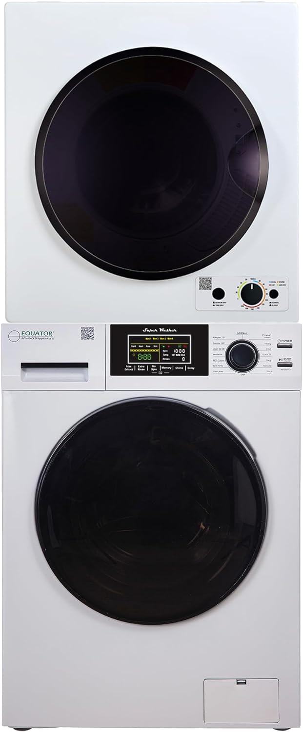 Equator Pet Stackable 13 lbs Washer 1.6cf +3.5cf Vented Sensor Knob Dryer