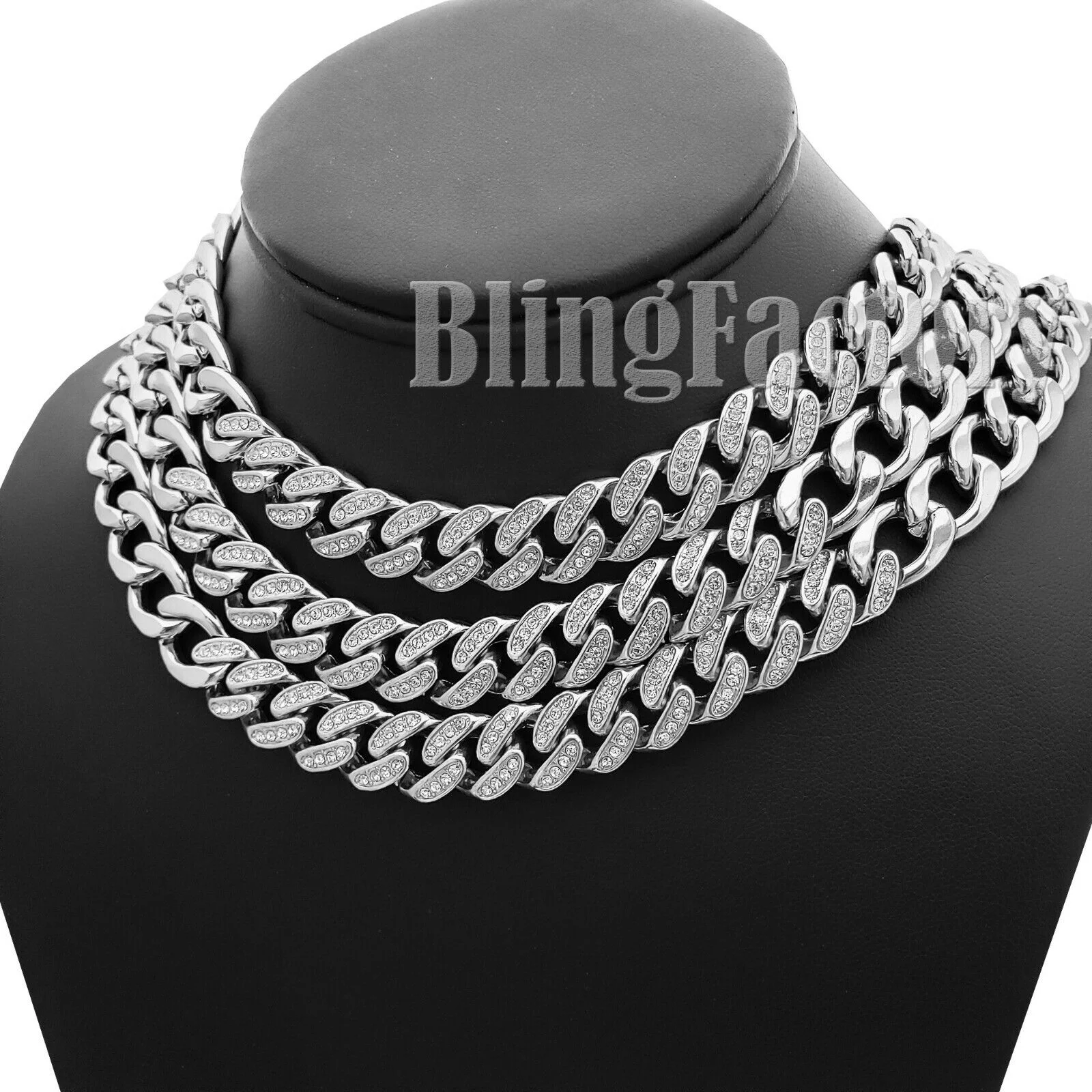 Partial Iced Silver PT 11mm 18" 20" 24" Cuban Link Choker Chain Hip Hop Necklace
