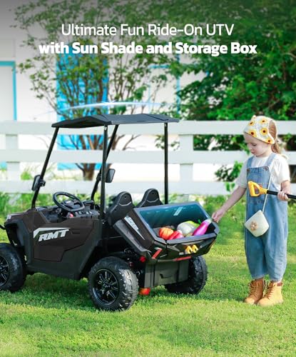 ELEMARA 24V Ride on Toy for Big Kid,Ride on Car 2 Seater w/Sun Shade,Dump Bed & Shovel,4.5MPH,4WD Electric Car for Kids,Battery Car w/Remote