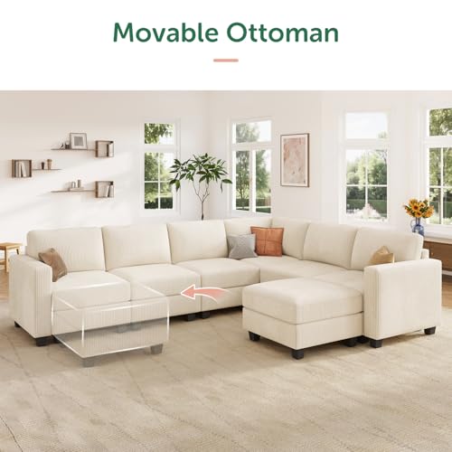 HONBAY Corduroy Modular Sectional Couch with Storage L-Shaped Sectional Couches for Living Room 6 Seater Modular Sofa, Dark Gray