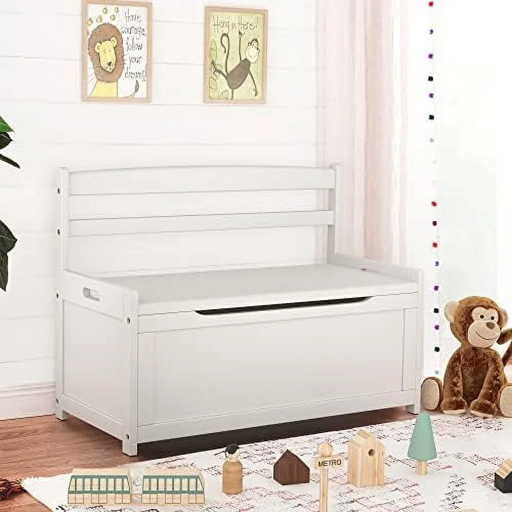 TJUNBOLIFE Toy Box Chest  White Rubber Wood Toy Box for Boys Girls  Large  Cabinet/Flip-Top Lid/Safety Hinge  Toy  Organizer Trunk for Nursery