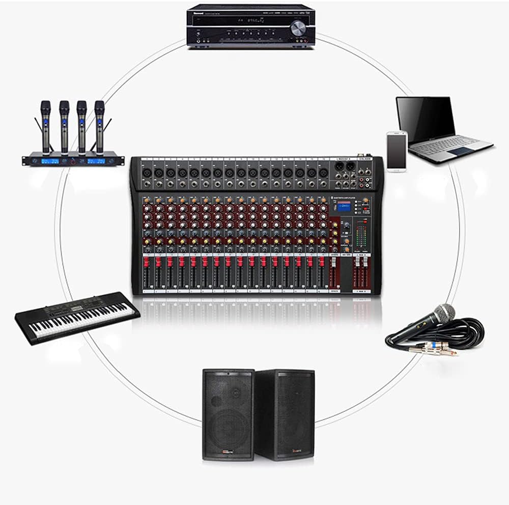 16-Channel Professional Mixer Audio, Bluetooth Console Audio Live DJ Power Mixing Amplifier Equipment with Bluetooth USB for Home KTV