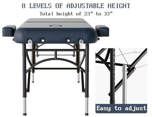 Professional Massage Table Portable 3 Fold Premium Memory Foam Aluminium Leg Hold Up to 1100LBS 8 Heights Adjustable with Carrying Bag Black