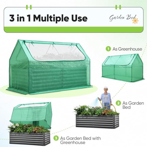 Quictent Raised Garden Bed Galvanized Raised Beds for Gardening Vegetables with Cover 8x4x1 ft Metal Planter Box Outdoor Use (Clear)