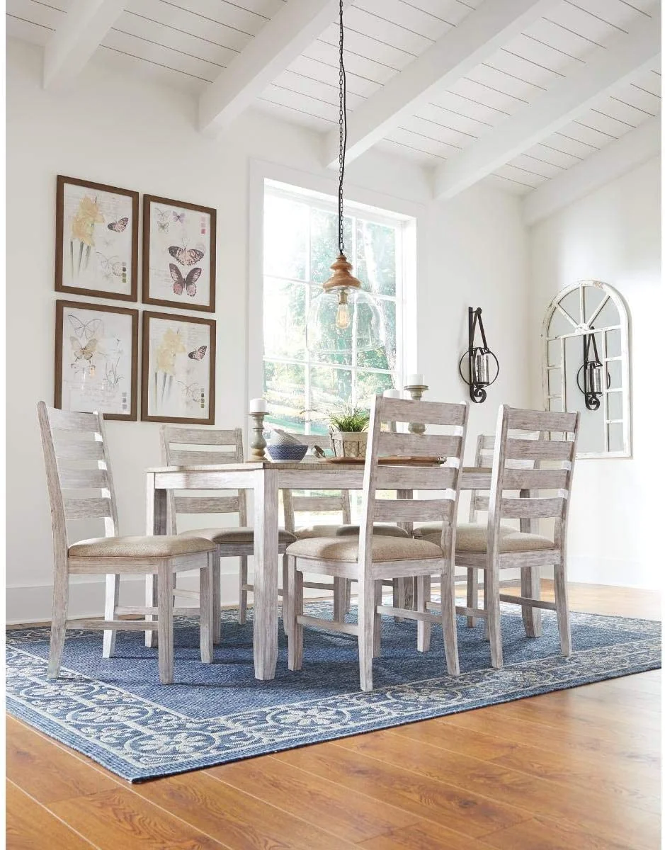 Ashley Furniture Skempton 7 Piece Dining Set in White and Light Brown
