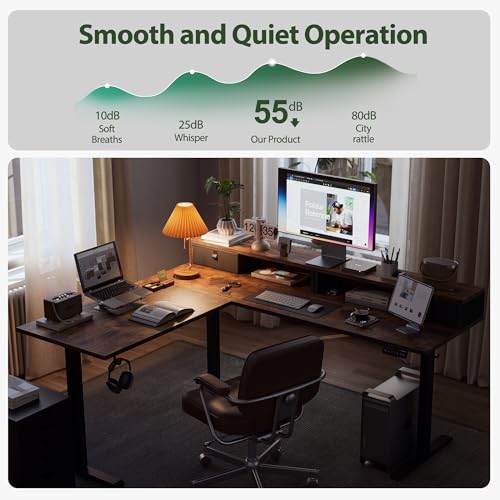Agilestic L Shaped Electric Standing Desk with 2 Drawers, 63 Inch Ergonomic Adjustable Height Desk with Storage