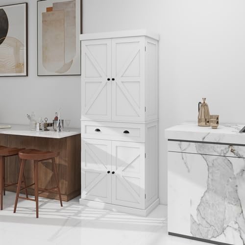 72" Kitchen Pantry Storage Cabinet Kitchen Cupboard with 4 Doors (2Doors with Racks),1 Drawer