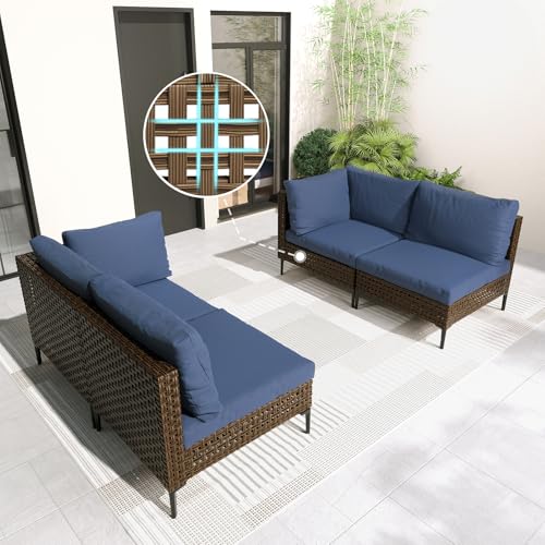 Grand patio 7-Piece Wicker Patio Furniture Set, Boho Outdoor Conversation Set Sectional Sofa with Water Resistant Thick Cushions and Coffee Table