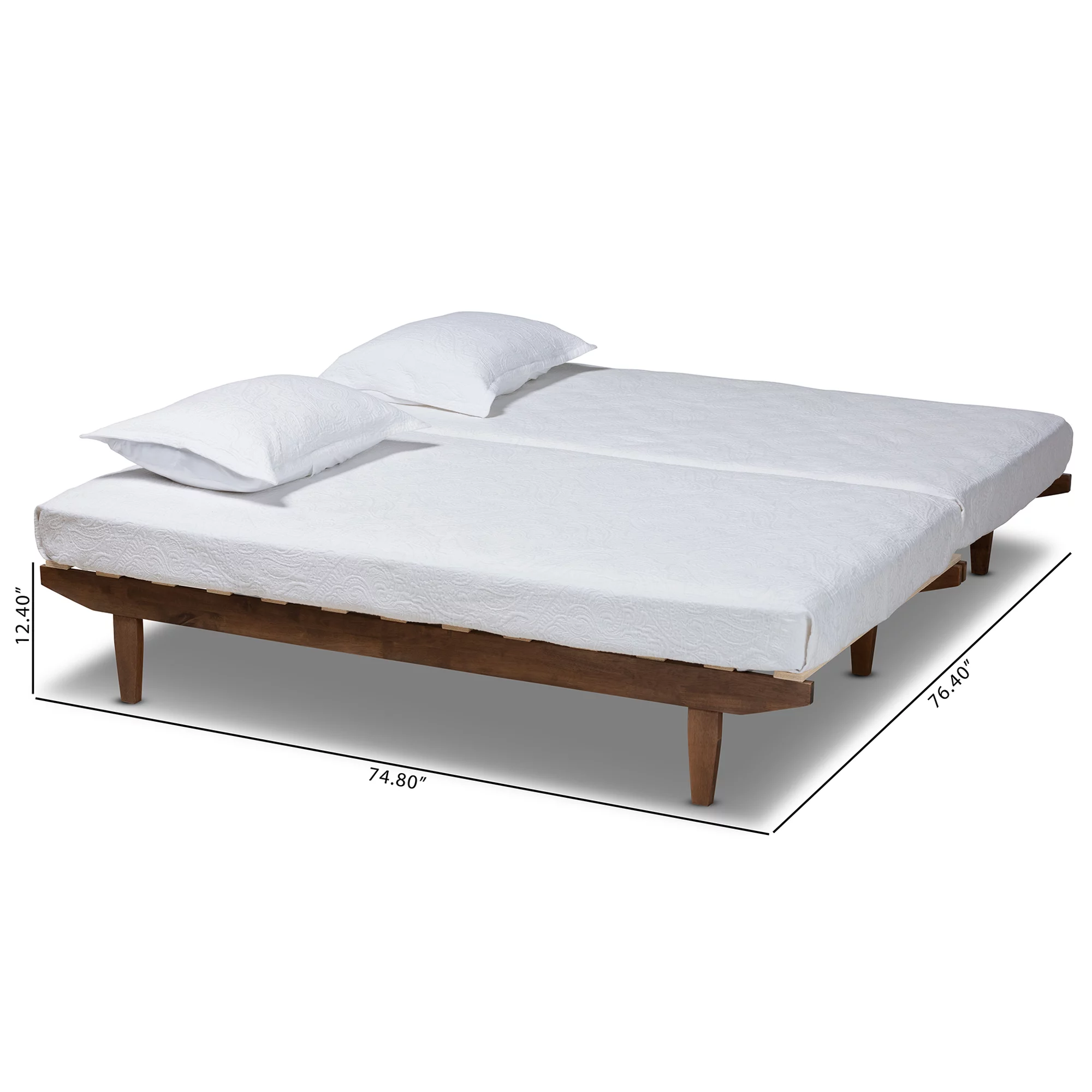 Baxton Studio Hiro Rubberwood Expandable Platform Bed Frame, Twin, Walnut
