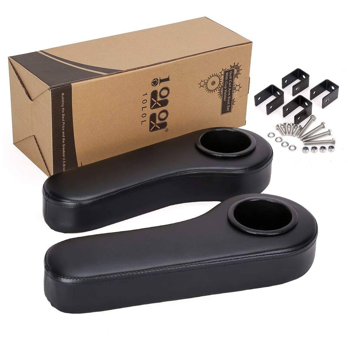 10L0L Golf Cart Rear Seat Kit Arm Rests with Cup Holder, Rear Seat Kit Universal EZGO, Club Car, Yamaha, More (Black)
