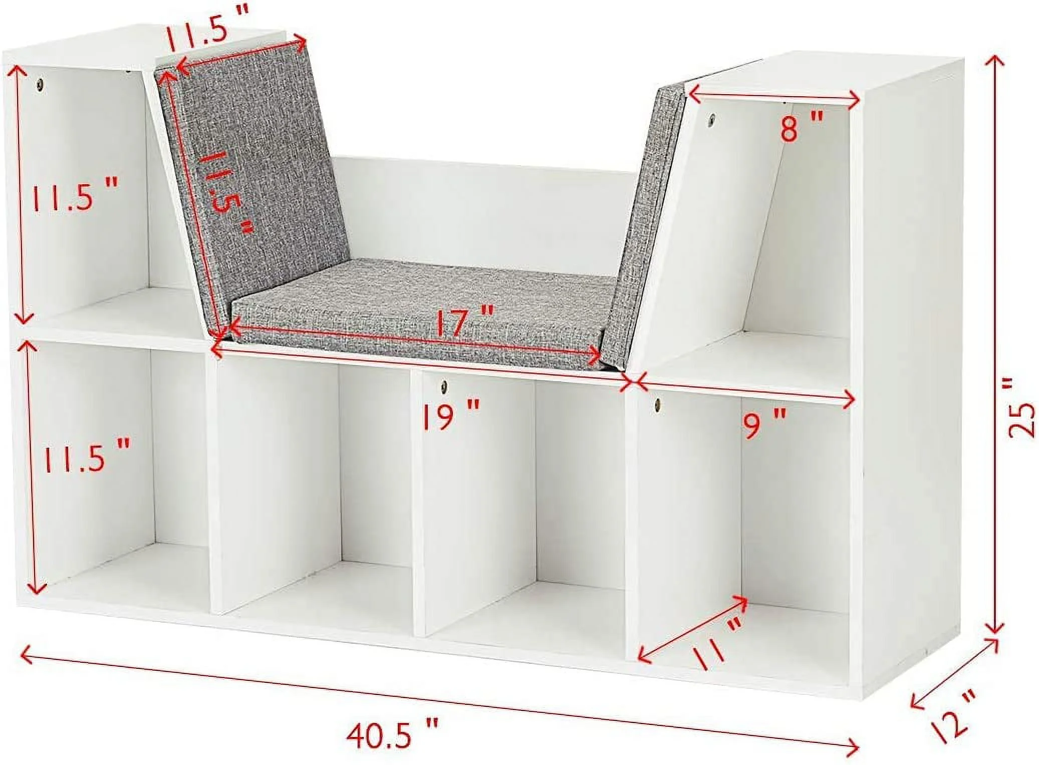 6-Cubby Kids Bookcase w/Cushioned Reading Nook
