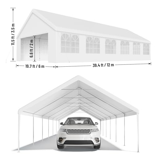 20' x 20' Party Tent Heavy Duty Wedding Tent Outdoor Canopy Event Shelters Upgraded Galvanized Carport with Removable Sidewall Windows for Commercial