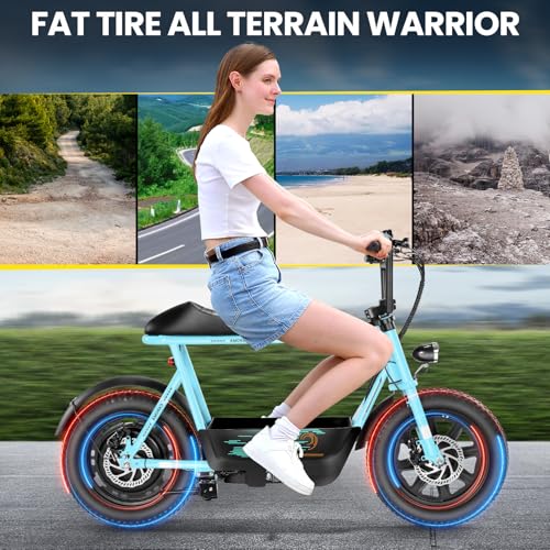 Caroma Peak 500W/800W/1200W Electric Scooter with Seat, 16 * 3" Fat Tire Ebike for All-Terrain, Max 15/25/30 Miles Ranges&20MPH