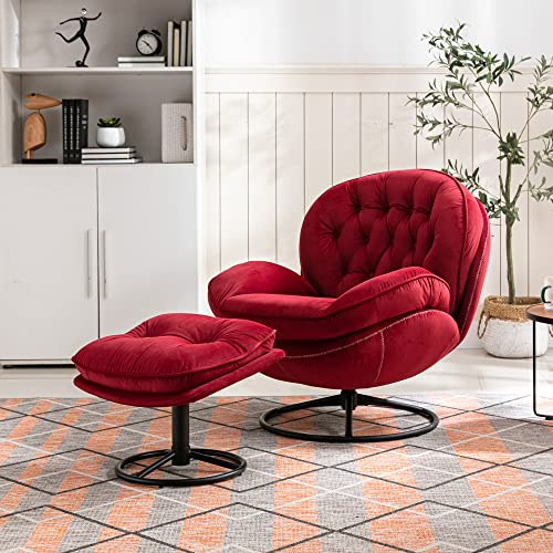 Baysitone Velvet Swivel Accent Chair with Ottoman Set, Modern Lounge Chair with Footrest, Comfy Armchair with 360 Degree Swiveling for Living Room