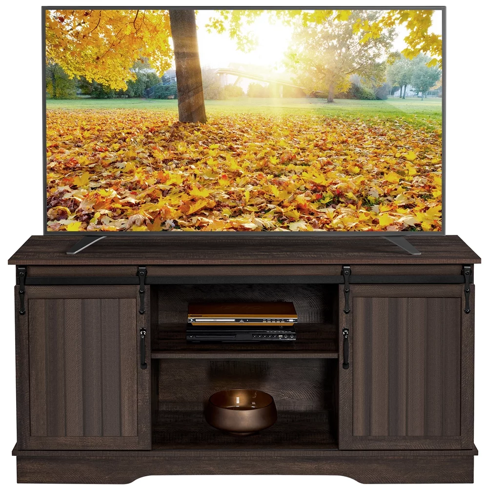SmileMart Modern TV Stand with Storage Shelves for TVs up to 65 Inch, Rustic Brown