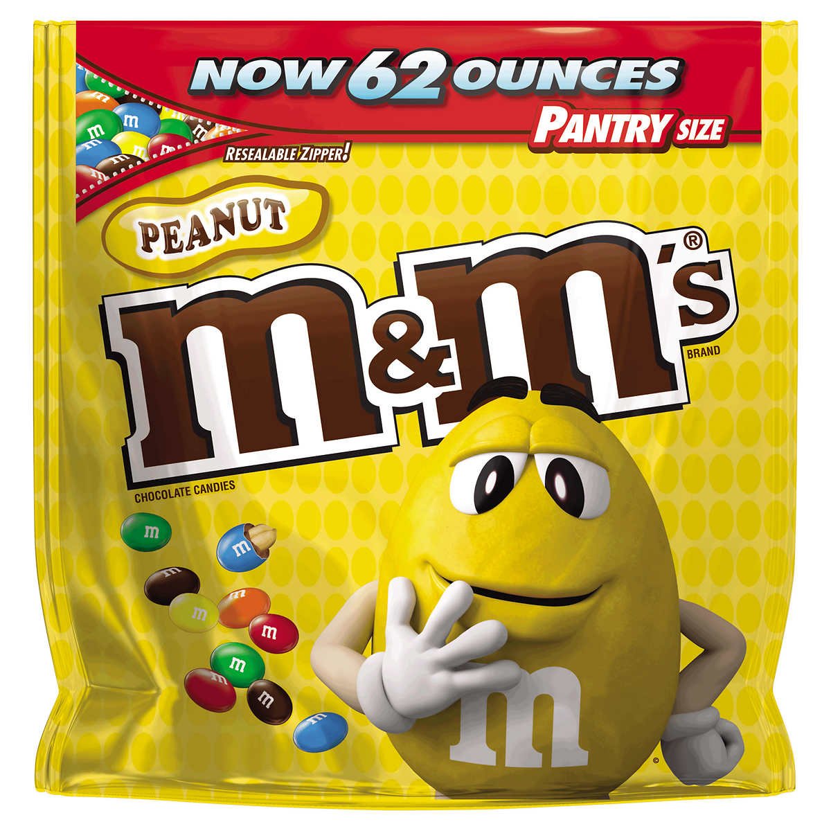 M&M's Peanut Candy 62 Oz Pantry Size Resealable Bag