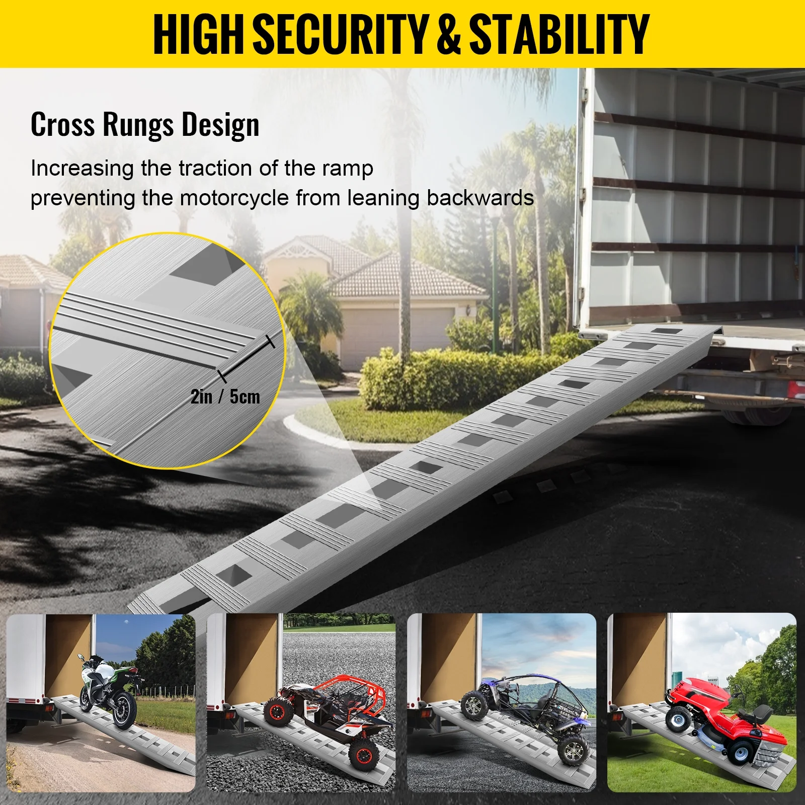 VEVOR Aluminum Loading Ramps 6000 LBS for ATVs, Motorcycles, Mowers, Cars and Truck, 72x15" Heavy Duty Ramps with Treads, 2 Pieces