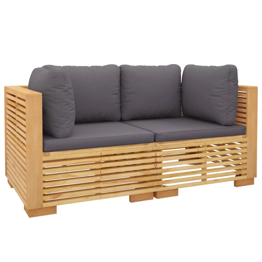 Walmeck Patio Corner Sofas with Cushions 2 pcs Solid Wood Teak
