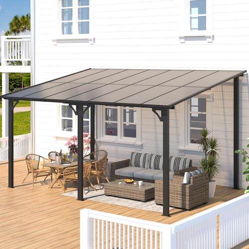 AECOJOY 10&rsquo; x 10&rsquo; Gazebo, Wall Mounted Gazebos Pergola on Clearance, Outdoor Patio Lean to Gazebo Awnings for Deck, Porch