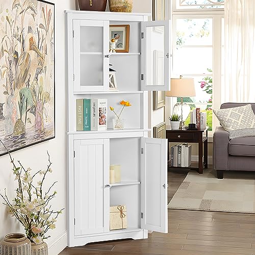 Iwell 67" Tall Bathroom Cabinet, Storage Cabinet with 2 Doors & 1 Drawer, Bathroom Storage Cabinets with Adjustable Shelves, for Living Room