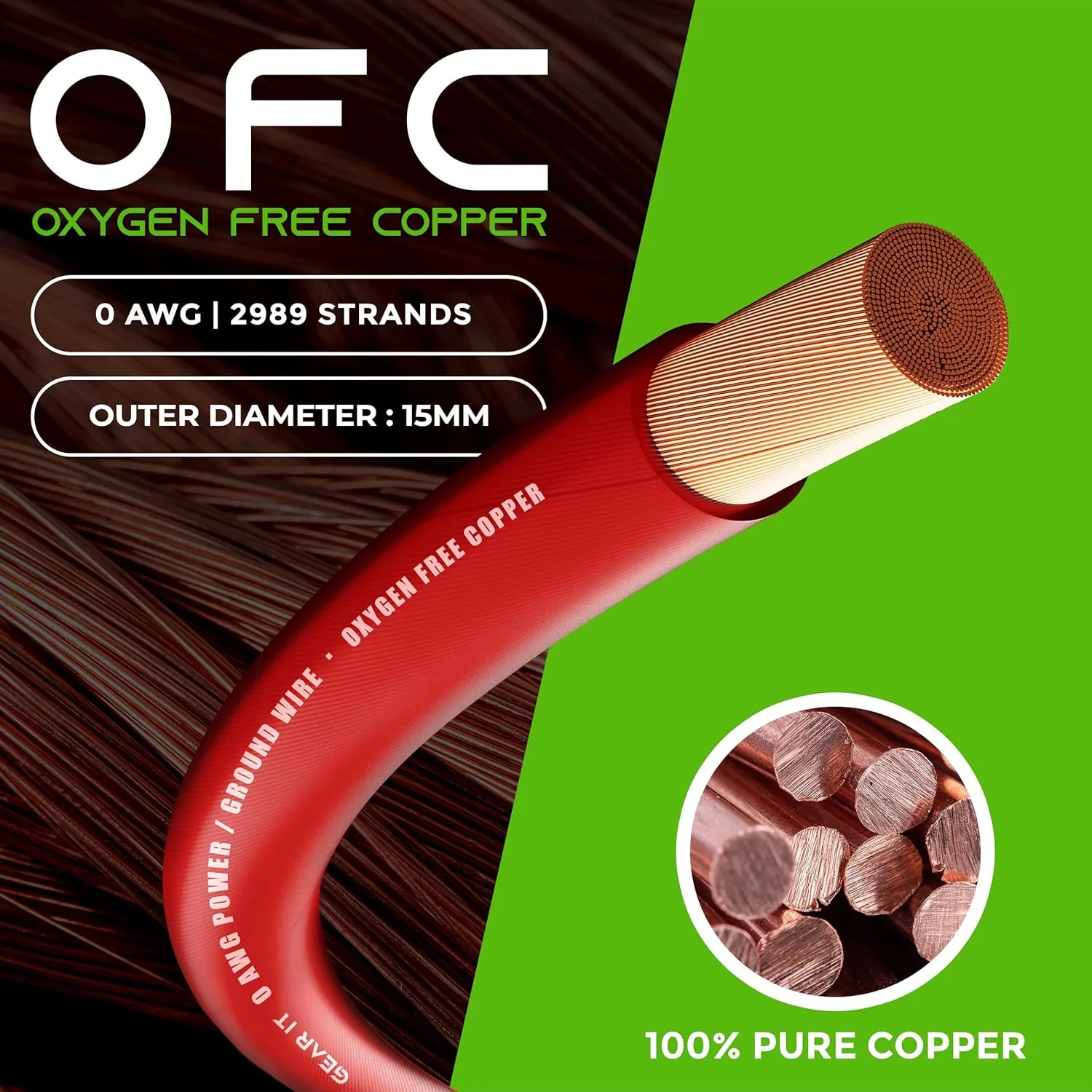 GearIT 1/0 Gauge Wire Oxygen Free Copper OFC (25ft - Red Translucent) 0 AWG - Primary Automotive Wire Power/Ground, Battery Cable, Car Audio Speaker