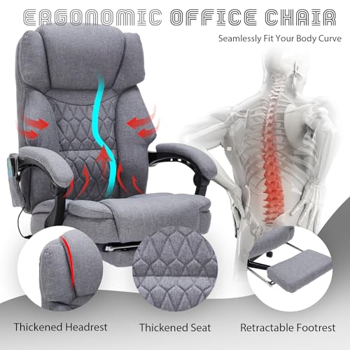Massage Office Chair with Heat,Reclining Office Chair with Foot Rest,6 Points Vibration Home Desk Chairs for Heavy People 400lbs