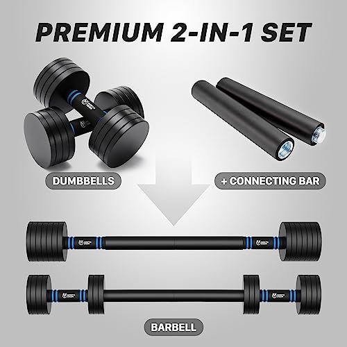 Northdeer V2.0 Upgraded Adjustable Steel Dumbbells 40LB / 60LB - 2 in 1 Dumbbell Barbell Set for Home Gym Workout - Compatible with V1.0 Dumbbells