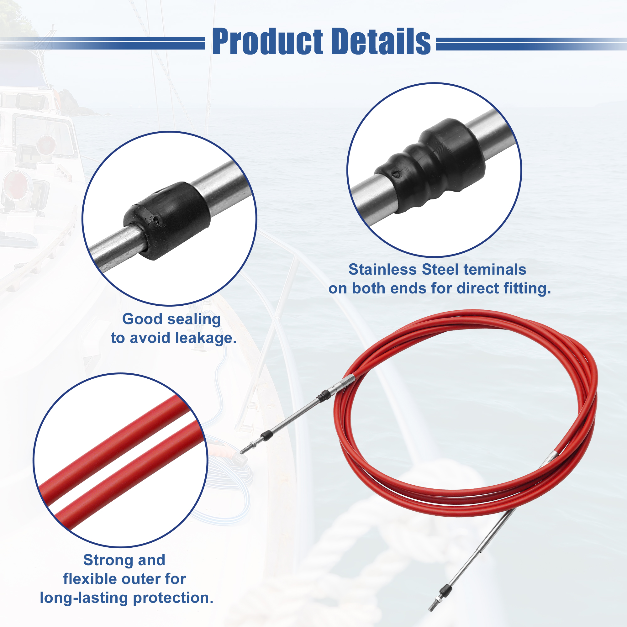 Unique Bargains 2pcs 15ft 4.6 Meter 181inch Marine Throttle Shift Remote Control Box Cable for Outboard Engine Boat Red