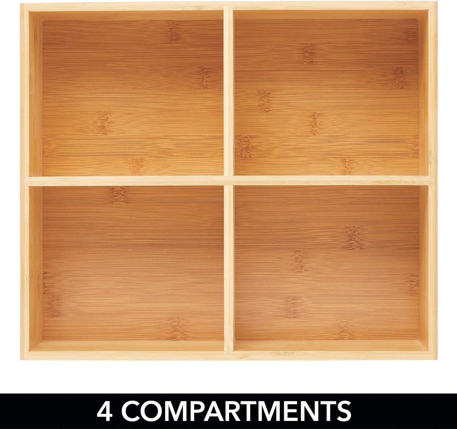 mDesign Bamboo Kitchen Cabinet Pantry Organizer Bin - 4 Divided Sections - Eco-Friendly, Multipurpose - Use in Drawers, on Countertops