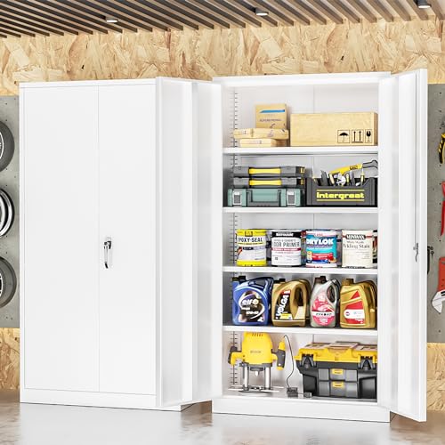 INTERGREAT Metal Storage Cabinets 72” Black Garage Steel Storage Cabinet with Doors and Shelves, Metal Tool Cabinet