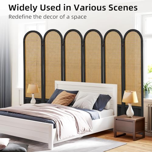 5.9 Ft Tall Hand-Woven Rattan Room Divider 3 Panels, Wood Room Divider Panel, Folding Screen Divider Wall, Wall Divider for Room Separation