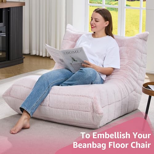 Bean Bag Chairs for Adults Giant Bean Bag Chair Memory Foam BeanBag Chair Big Bean Bag Sofa with Filler Faux Fur Fireside Beanbags Lazy Sofa for