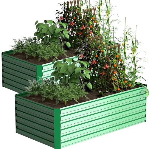 FOOWIN 2pcs 8x4x2ft Galvanized Raised Garden Bed, Planter Raised Garden Boxes Outdoor, Large Metal Raised Beds for Gardening