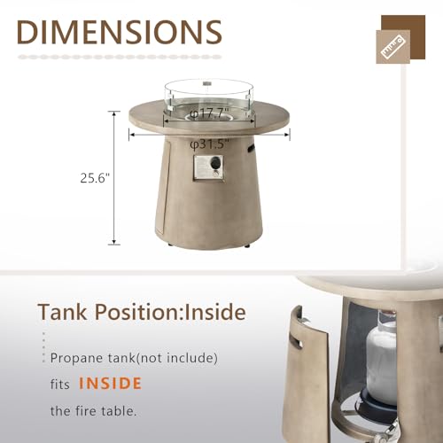 COSIEST Outdoor Propane Concrete Fire Pit Table w Imitation Stone Surface 32-inch Round Fire Table, CSA Certified, 40,000 BTU Stainless Steel Burner