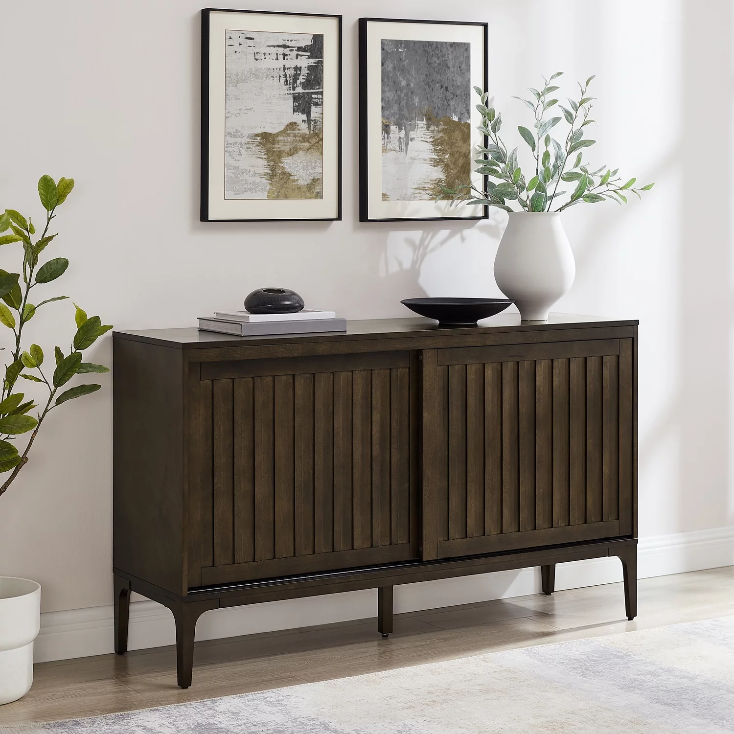 Crosley Furniture Asher Modern Particle Board Wood Sideboard in Dark Brown
