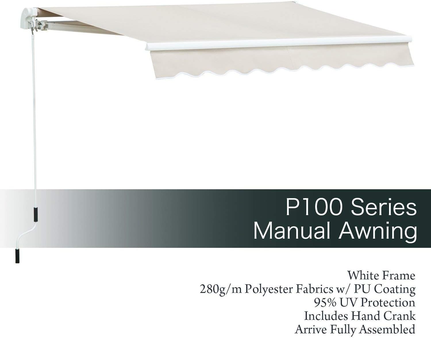 Diensweek Patio Awning Retractable 10'x8', Fully Assembled Manual Commercial Grade - Quality 100% 280G Ployester Window Door Sunshade Shelter