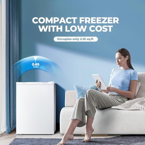 3.0 Cu.ft Upright Freezer, Small Mini Freezer with Adjustable Thermostat, Removable Shelves, Reversible Single Door, for Bedroom/Home/Dorms/Apartment