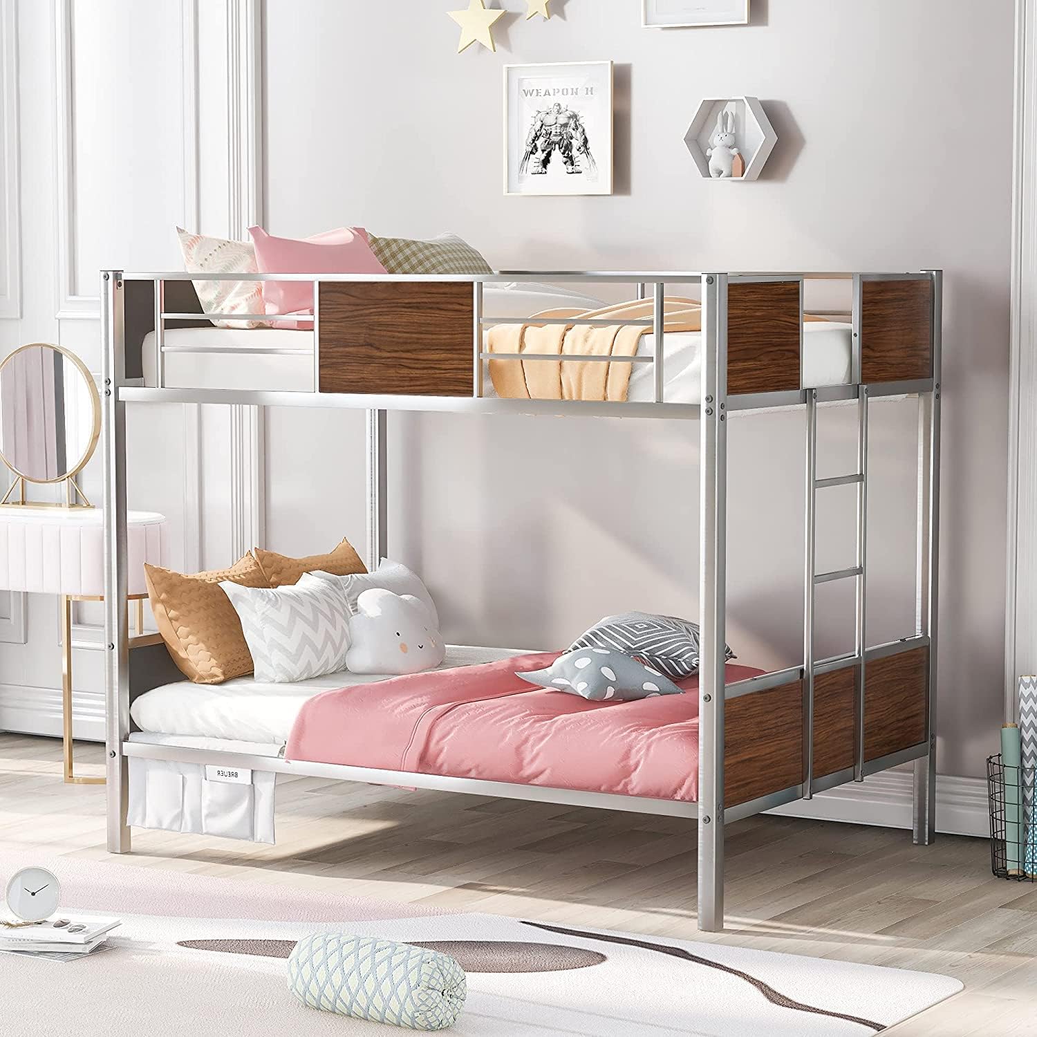 COODENKEY Twin Over Full Bunk Bed with Safety Guardrails & Ladder,Can be Separated,No Box Spring Needed, Perfect for Kids Bedroom, 78.7×55.9×62.3