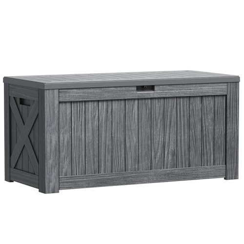 Greesum 120 Gallon Outdoor Storage Box with Lock - Large Resin Deck Box, Reinforced Lid for Garden, Patio, Lawn, Black