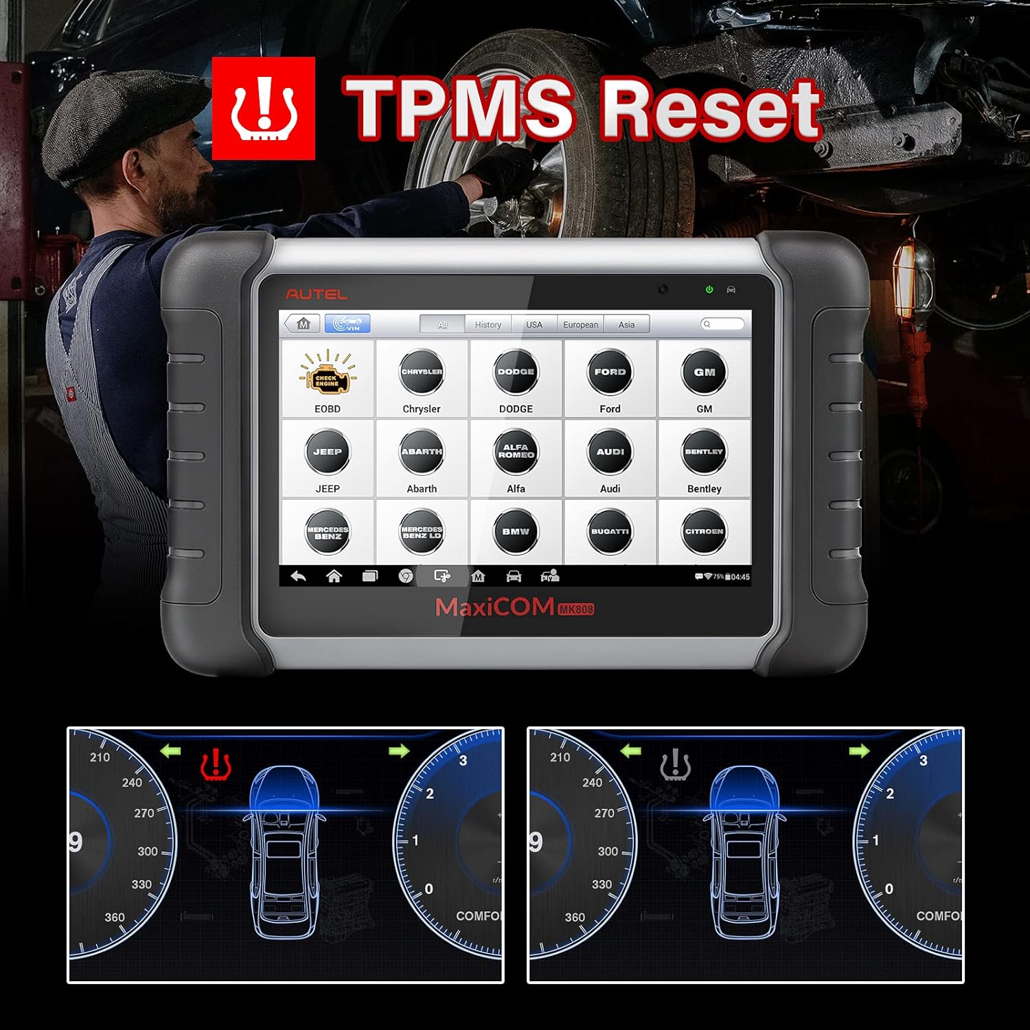 Scanner MaxiCOM MK808, Autel 2022 Newest OBD2 Car Diagnostic Scanner, Equipped with 25+ Maintenance Functions, All System Diagnosis