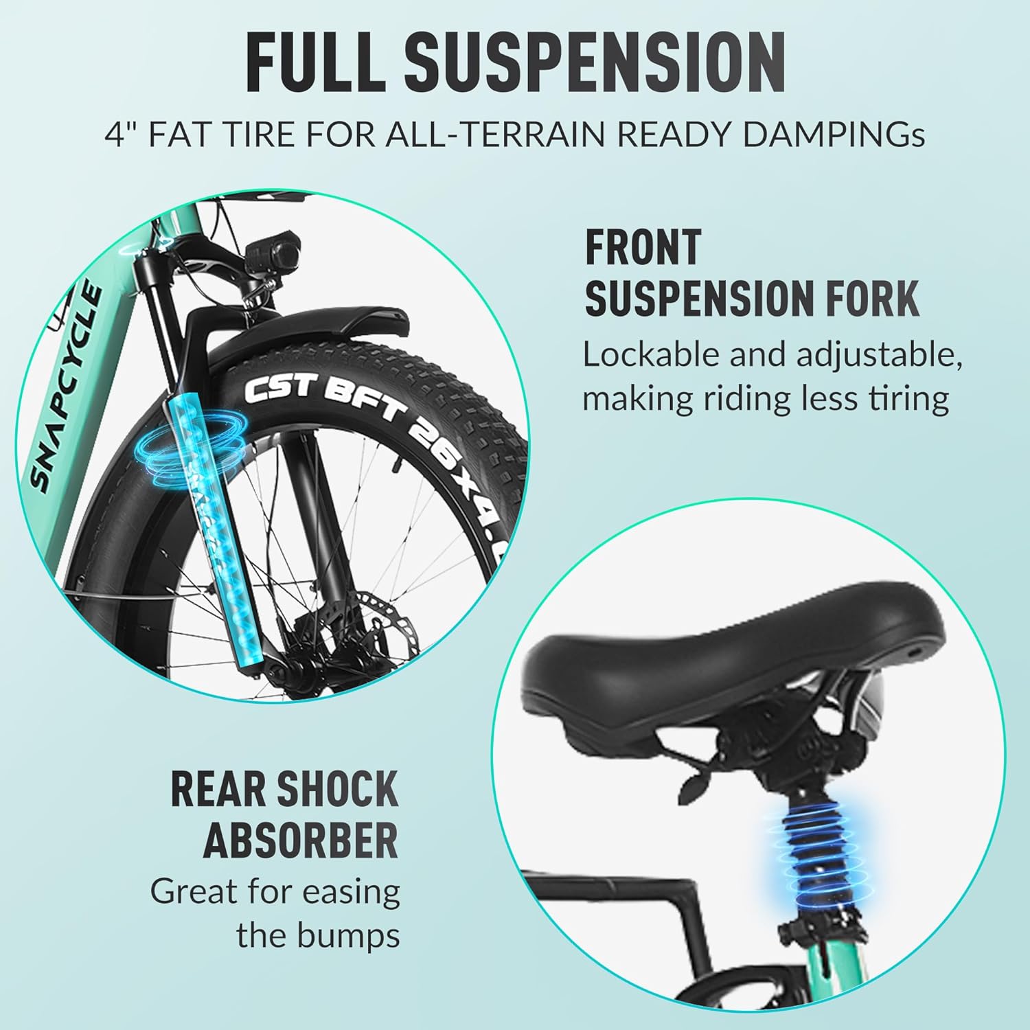 Electric Bike for Adults,1000W Peak Motor 28MPH with 26" x 4.0 Fat Tire Step-Thru Ebike,48V 15AH Removable Battery, Hydraulic Brake, Shock Absorber