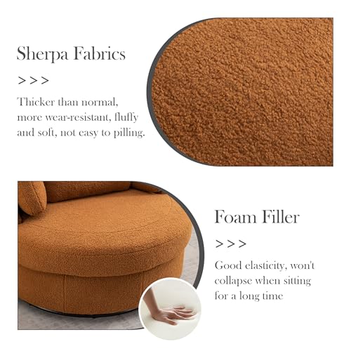 Aoiy & Wifon 42.2" W Oversized Swivel Barrel Chair with Ottoman, Upholstered Round Accent Chair with Storage Ottoman, Chenille, Beige