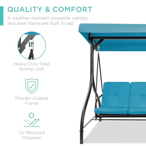 Best Choice Products 3-Seat Outdoor Large Converting Canopy Swing Glider, Patio Hammock Lounge Chair for Porch, Backyard w/Flatbed, Adjustable Shade