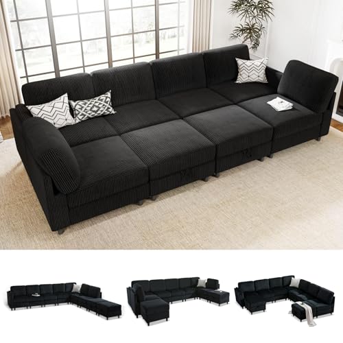 KKL Modular Sectional Sofa Bed with Storage Ottoman, Convertible L/U-Shaped Sleeper Couch for Living Room, Modern Reversible Design, Beige